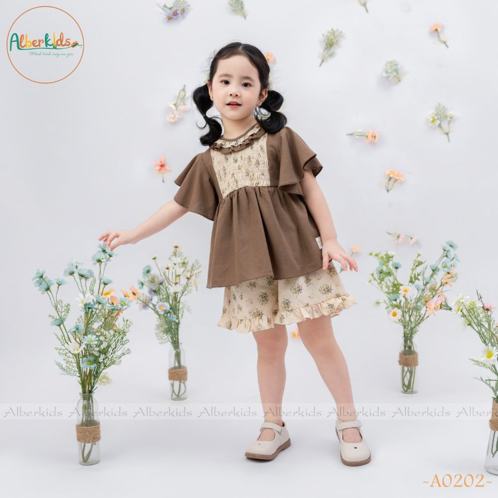 Sét đồ bé gái Alberkids áo phối hoa quần hoa công chúa cho bé gái 5,6,7,8,9,10,11,12 tuổi A0202