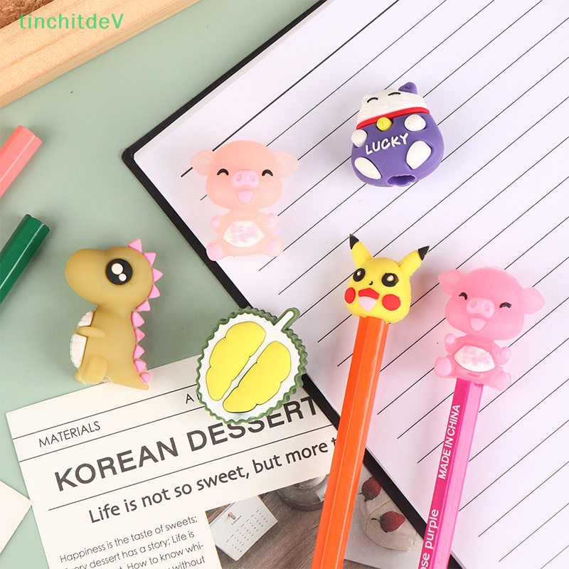 Set 10 Nắp Đậy Bút Chì Bằng Silicon Cao Su Mềm Họa Tiết Hoạt Hình Dễ Thương