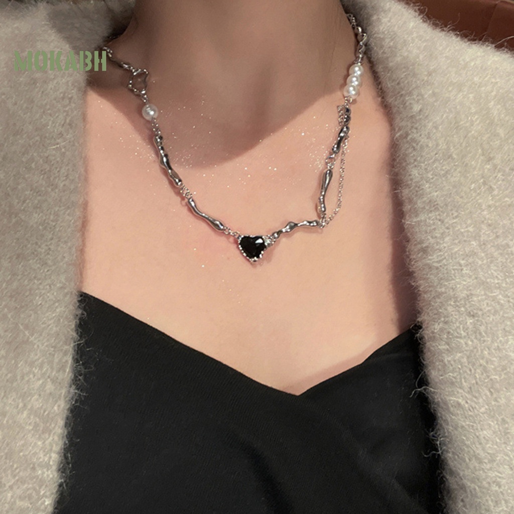 [Mới] Vòng cổ Mặt Hình Học Mạ Điện Đính Đá Zircon Khối Lượng Nhẹ Trang Trí Hình Trái Tim Màu Đen Có Thể Điều Chỉnh