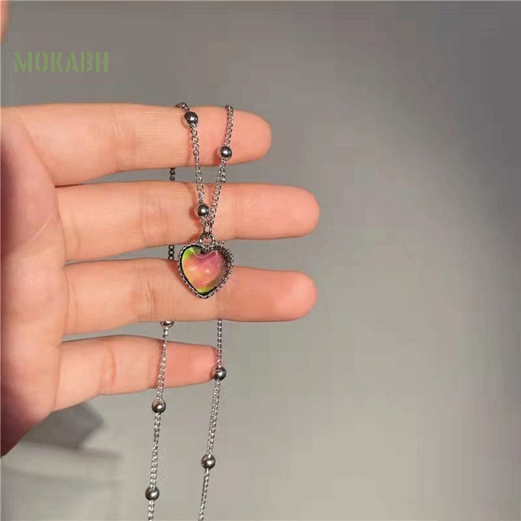 Vòng cổ Chuỗi Hạt Pha Lê Trái Tim Nhỏ Đổi Màu Theo Nhiệt Độ Thời Trang Cho Nữ