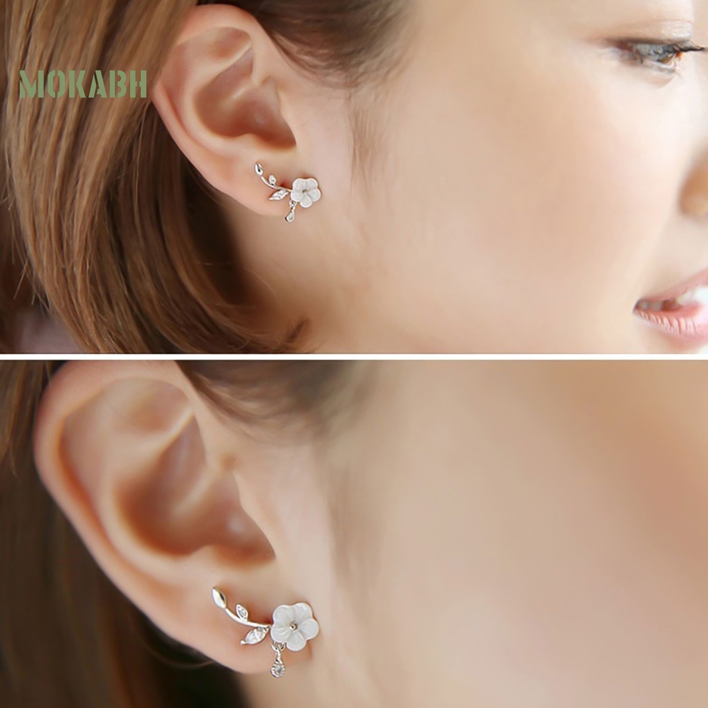 Bông Tai Hình Hoa Lá Bằng Hợp Kim Dát Đá Xinh Xắn