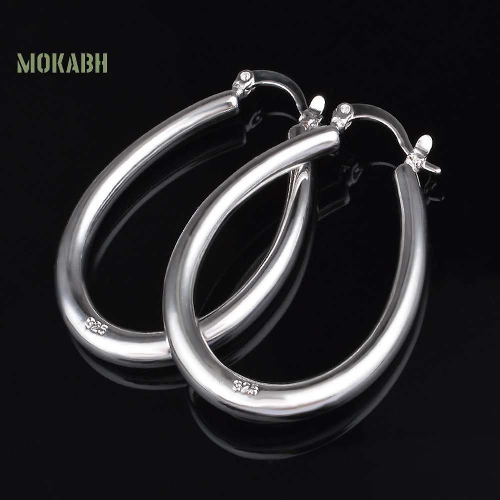 Bông Tai Mạ Bạc Hình Oval Lớn Thời Trang Dành Cho Nữ