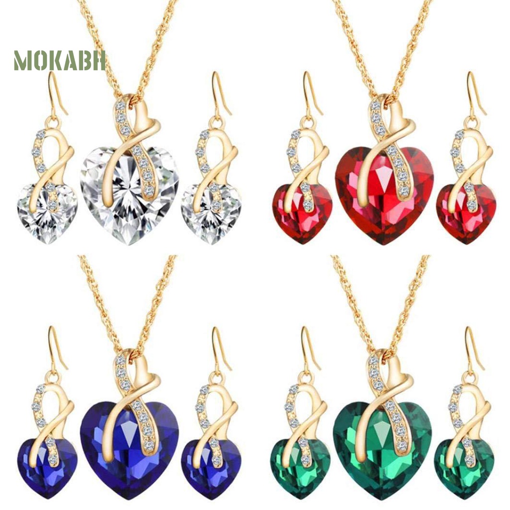 1 Set Vòng cổ Và Bông Tai Mặt Hình Trái Tim Đính Đá Ngọt Ngào Cho Nữ
