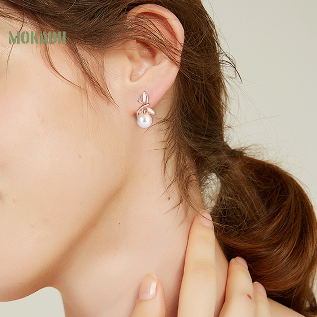 1 Bộ Vòng cổ + Bông Tai Hình Nơ Đính Ngọc Trai Giả Cho Nữ