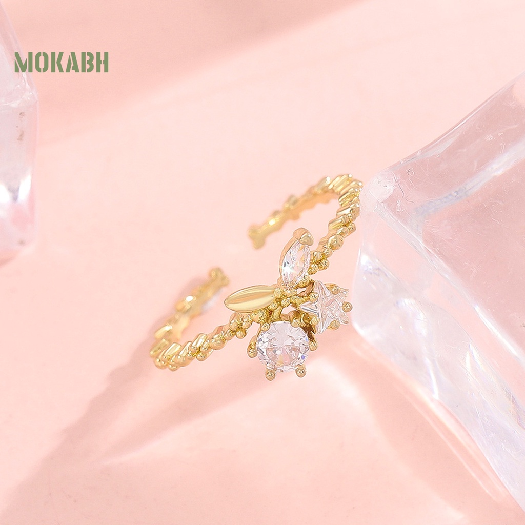 Nhẫn Thời Trang Hình Học / Ngôi Sao / Trái Cherry Đính Đá Có Thể Điều Chỉnh Kích Cỡ