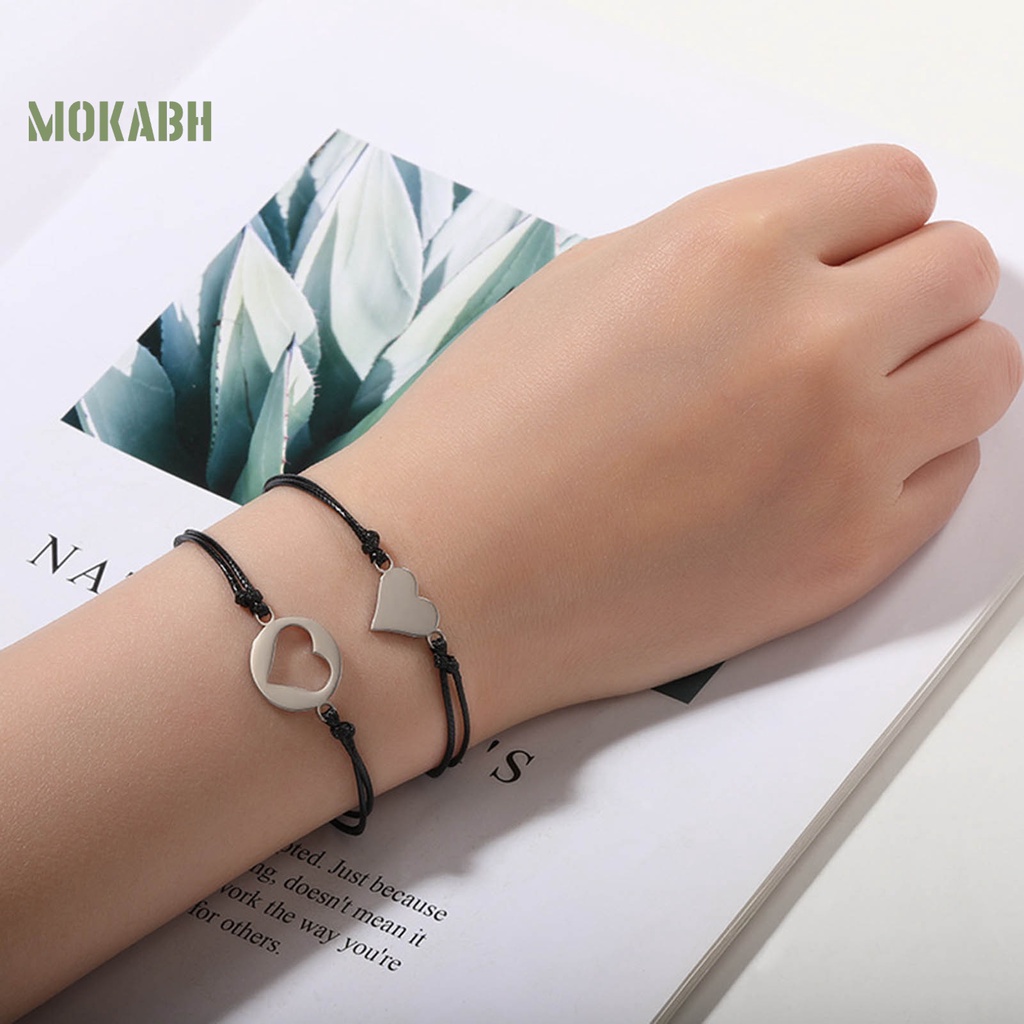 Set 2 / 3 / 4 Vòng Tay Dây Bện Mặt Trái Tim Điều Chỉnh Được