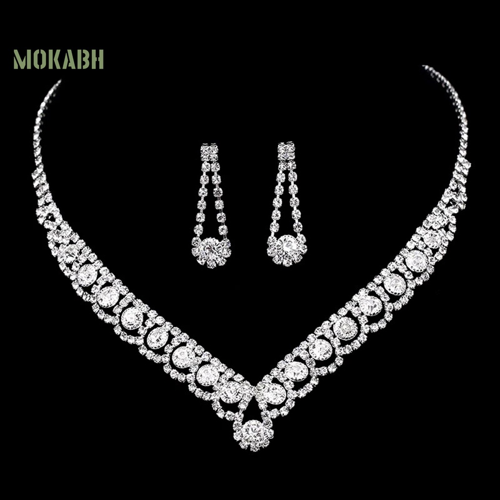 1 Bộ Vòng cổ + Bông Tai Đính Đá Hình Giọt Nước Màu Xanh Dương Sang Trọng