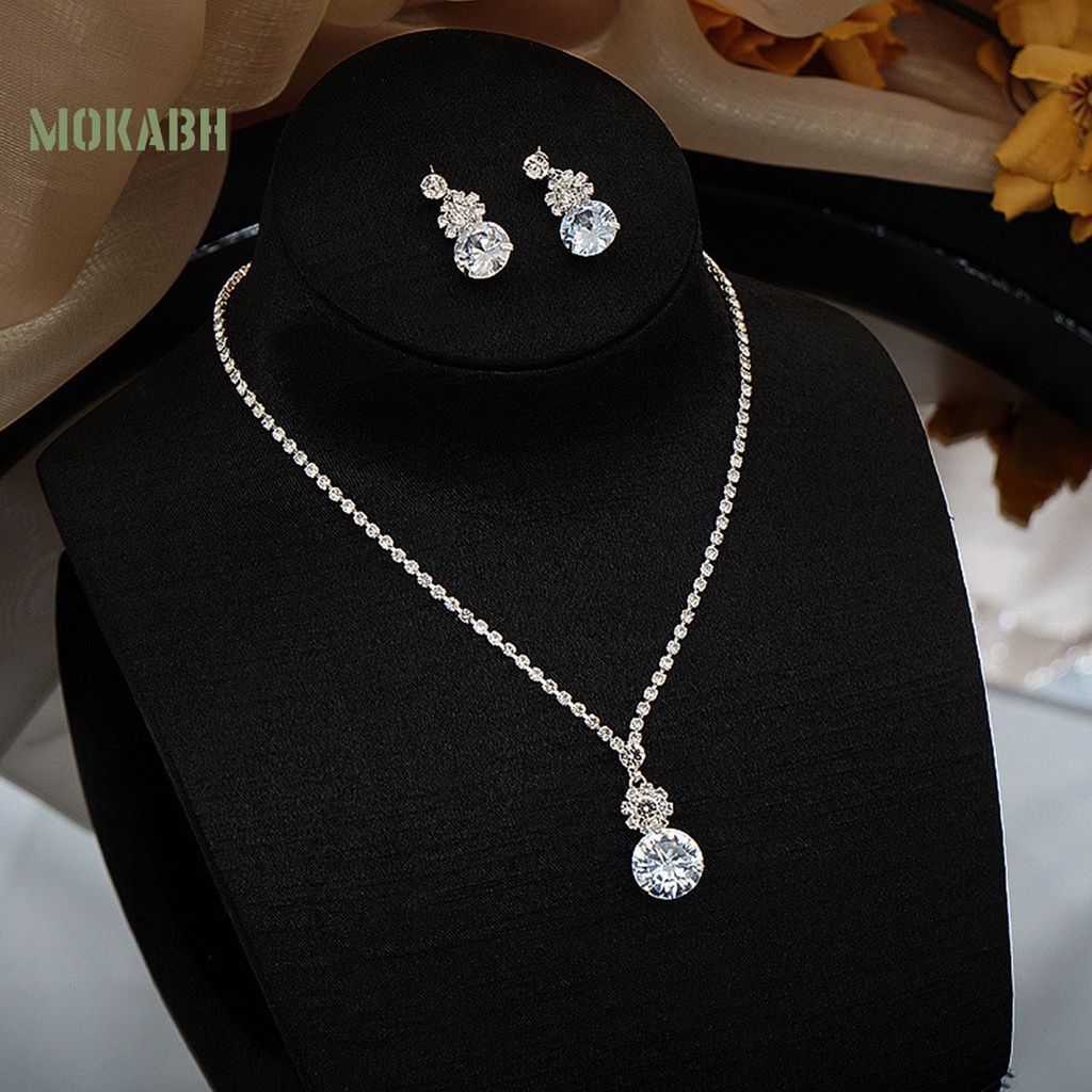1 Bộ Vòng cổ + Bông Tai Đính Đá Zircon Thời Trang Cho Nữ
