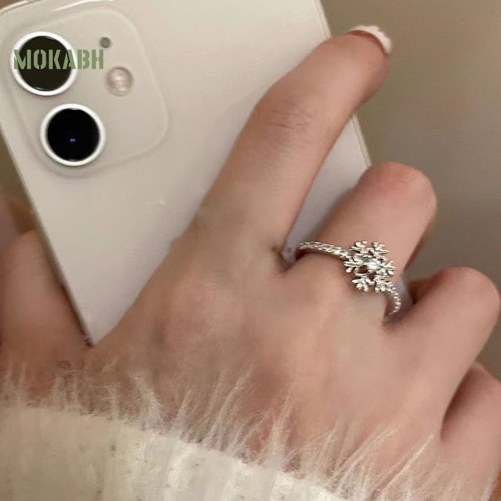 [Mới] Nhẫn Hở Mạ Vàng Hình Bông Tuyết Đính Đá Zirconia Thoải Mái Mặc Hàng Ngày Chất Lượng Cao Niche