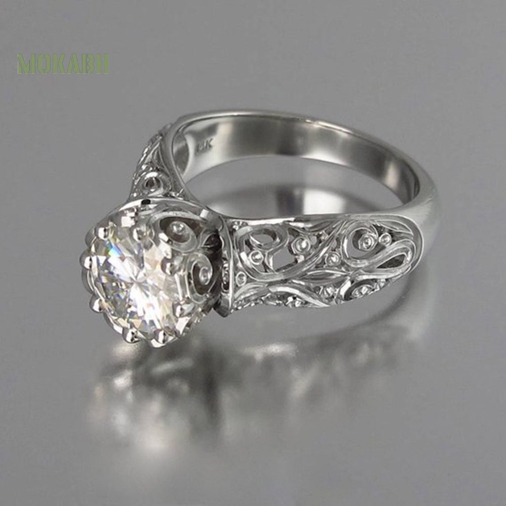 Nhẫn Đính Hôn Mặt Số 8 Khắc Họa Tiết Hoa Đính Đá Cổ Điển Cho Nữ