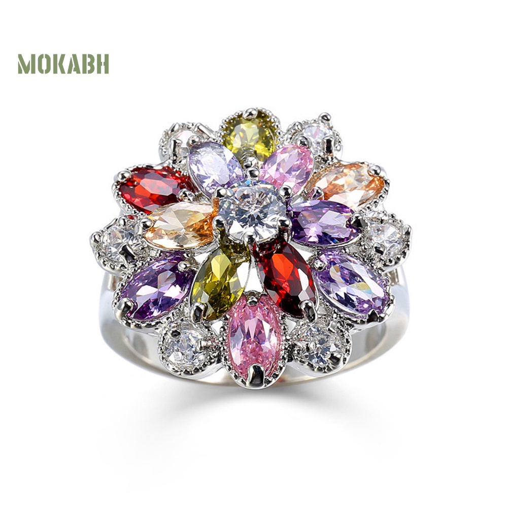 Nhẫn Đính Hôn Đính Đá Zircon Nhiều Màu Dành Cho Nữ