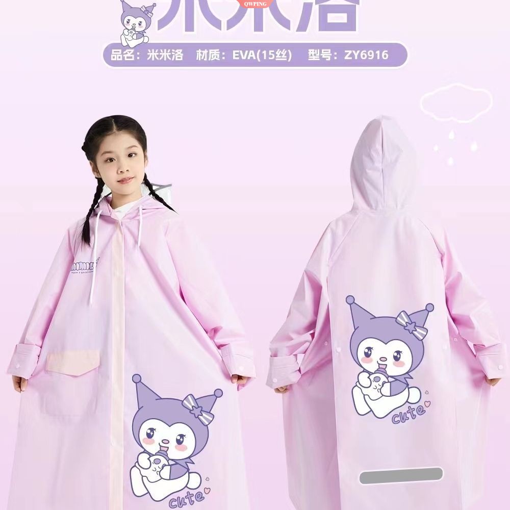 Áo Mưa Toàn Thân Có Mũ Trùm Chống Nước In Hình Kuromi Kawaii Cho Nữ