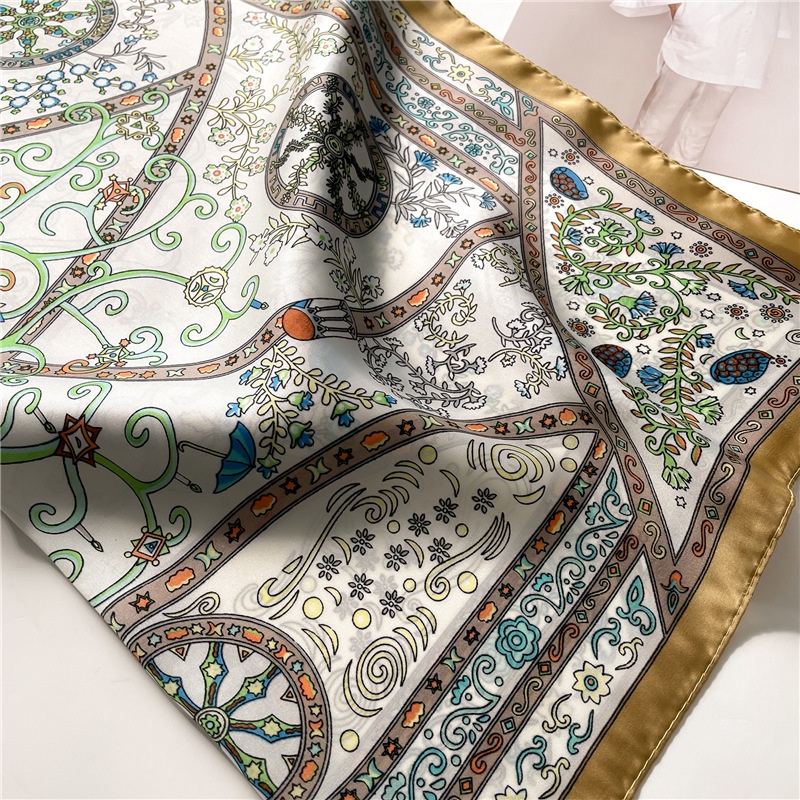 Khăn Choàng Cổ Hình Vuông 70X70Cm Chất Liệu Lụa Họa Tiết Hình Học Thời Trang Cho Nữ