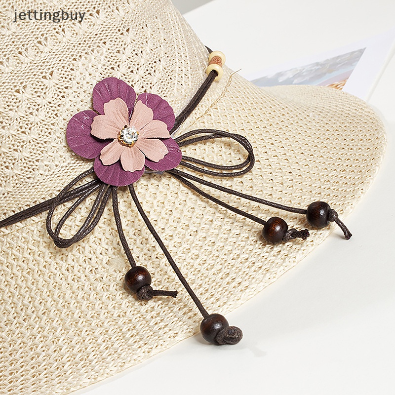 Mũ Cói Che Nắng Phối Dây Da Chống Tia UV Có Thể Gấp Gọn Tiện Dụng