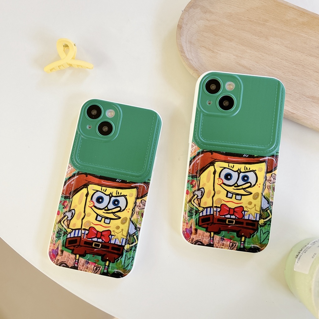 Ốp Điện Thoại tpu Dẻo Họa Tiết Hoạt Hình Spongebob Có Ngăn Đựng Thẻ Cho iPhone 14 13 12 11 PRO MAX