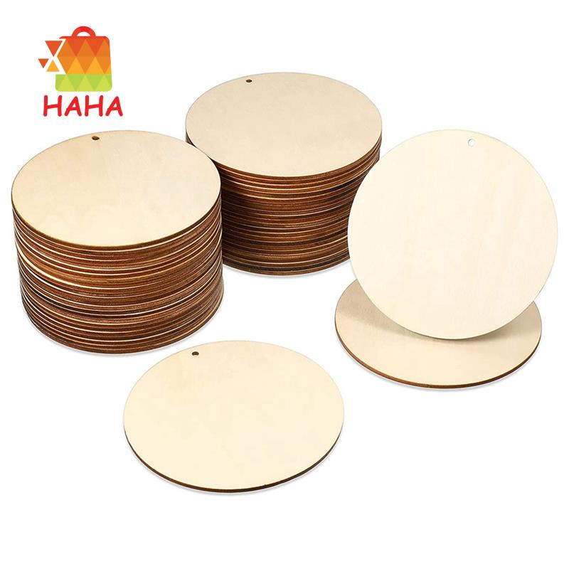 Set 50 Lát Gỗ Tròn Trơn Có Lỗ Treo (4 Inch)