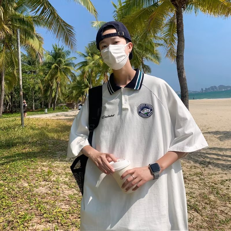 Áo Thun POLO Tay Ngắn Dáng Rộng Phong Cách Preppy Nhật Bản Thời Trang Mùa Hè Mới Cho Nam
