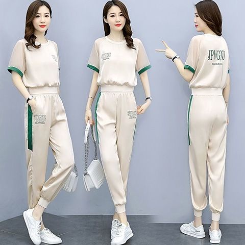 Bộ Đồ Thể Thao Mùa Hè 2023 Bằng Lụa Lạnh Tay Cộc Dáng Rộng Phong Cách Phương Tây Hợp Thời Trang Cho Nữ