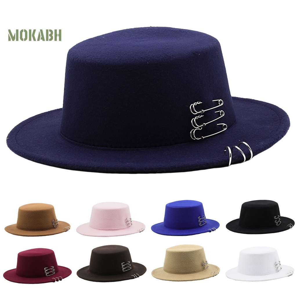 [Mok Abh] Mũ Fedora Len Chống Nắng Vành Phẳng Màu Trơn Cổ Điển Trang Trí Cho Nam Và Nữ