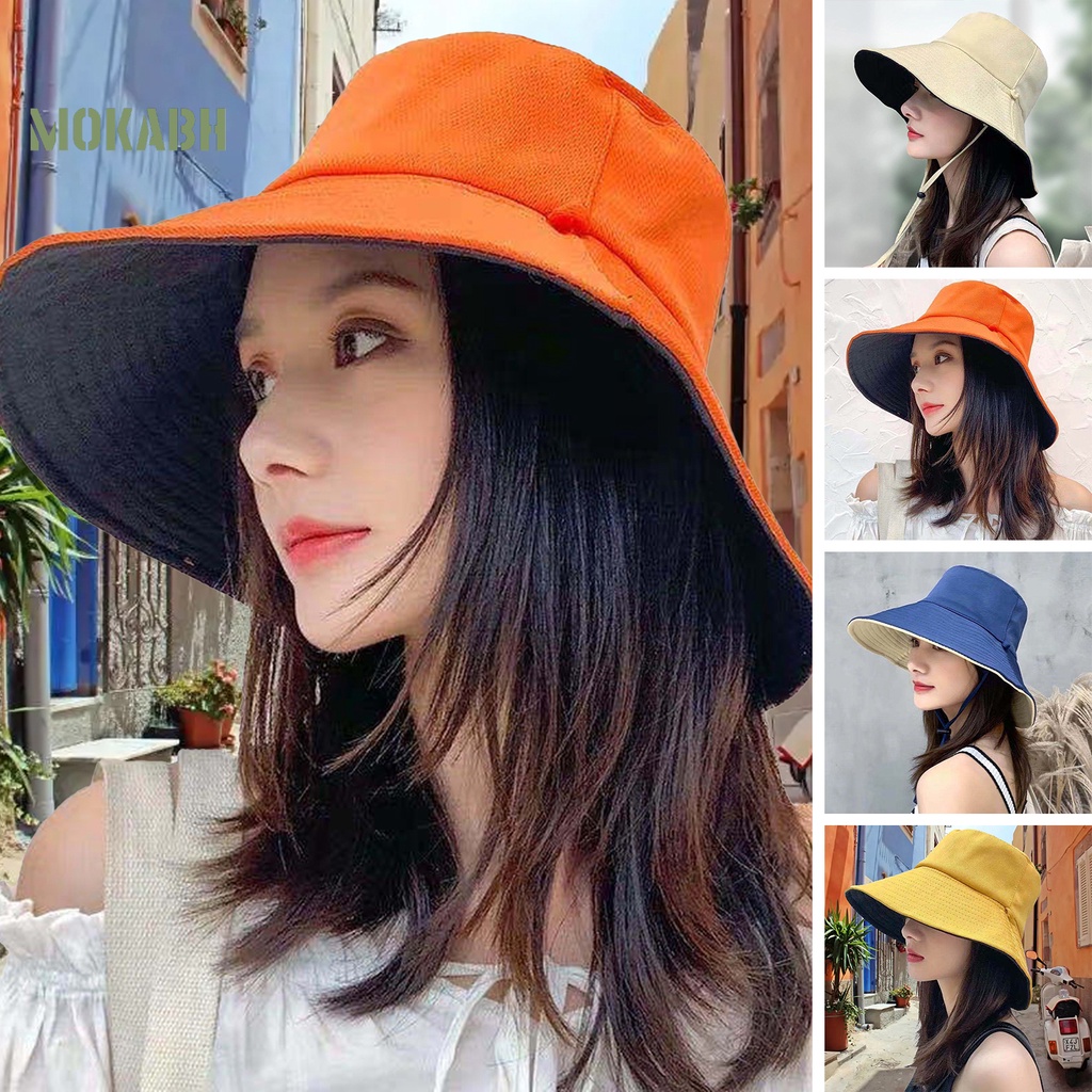 Nón Vành Tròn Màu Trơn Chống Gió Thời Trang Mùa Hè Cho Nữ