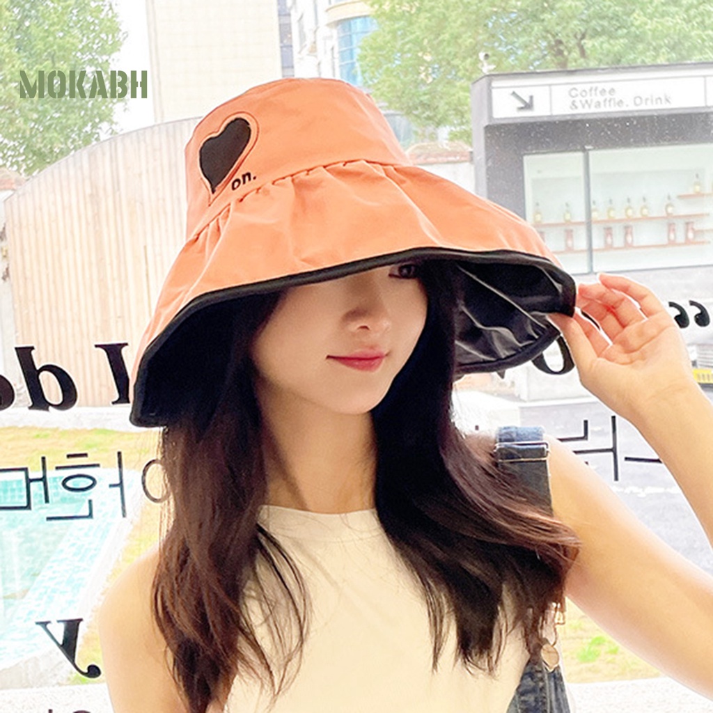 Nón Vành Rộng Chống Nắng Chống Gió Cố Định Trái Tim Màu Sắc Tương Phản Trọng Lượng Nhẹ Dành Cho Nữ