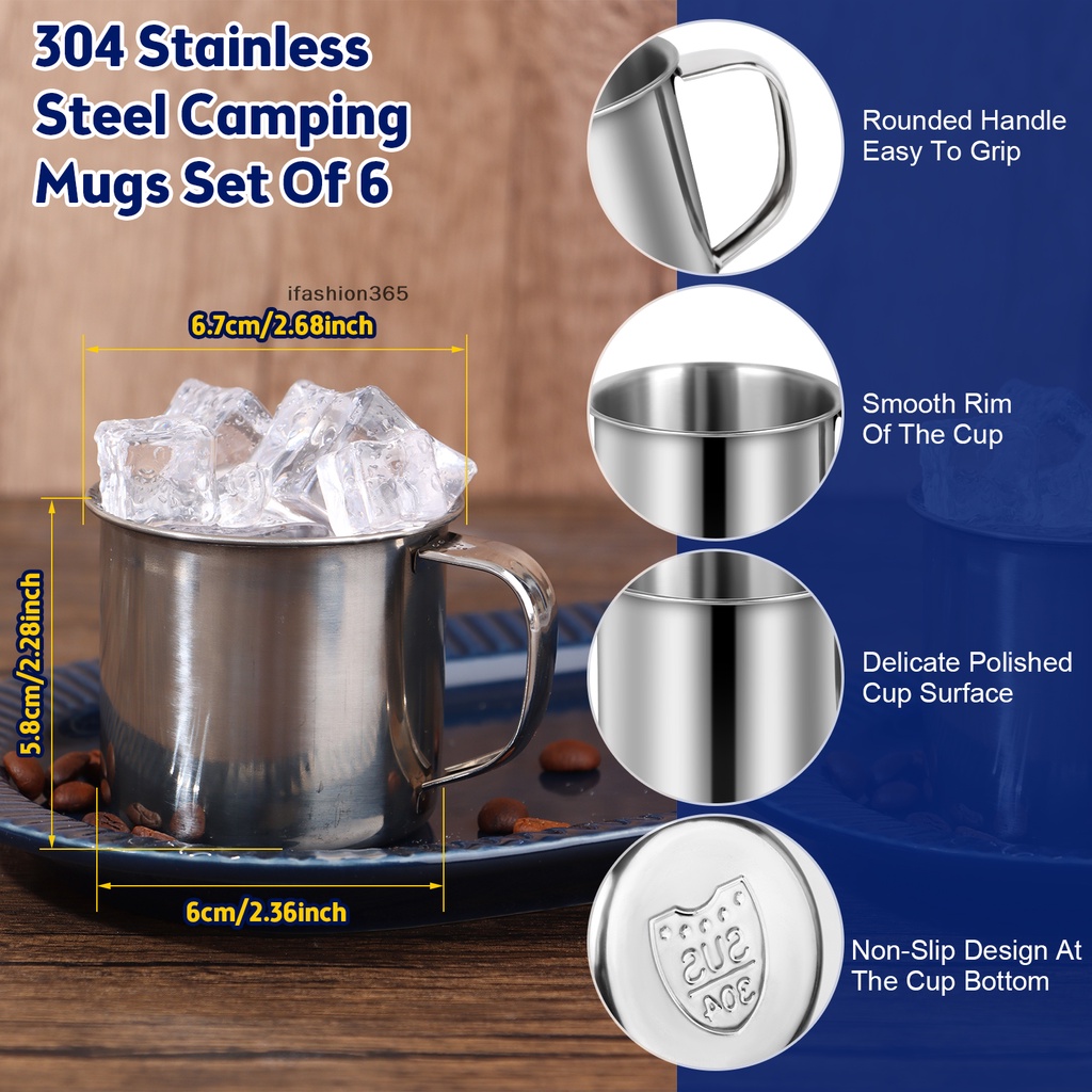 Set 6 Cốc Cà Phê Bằng Thép Không Gỉ Có Tay Cầm 5.07oz / 150ml