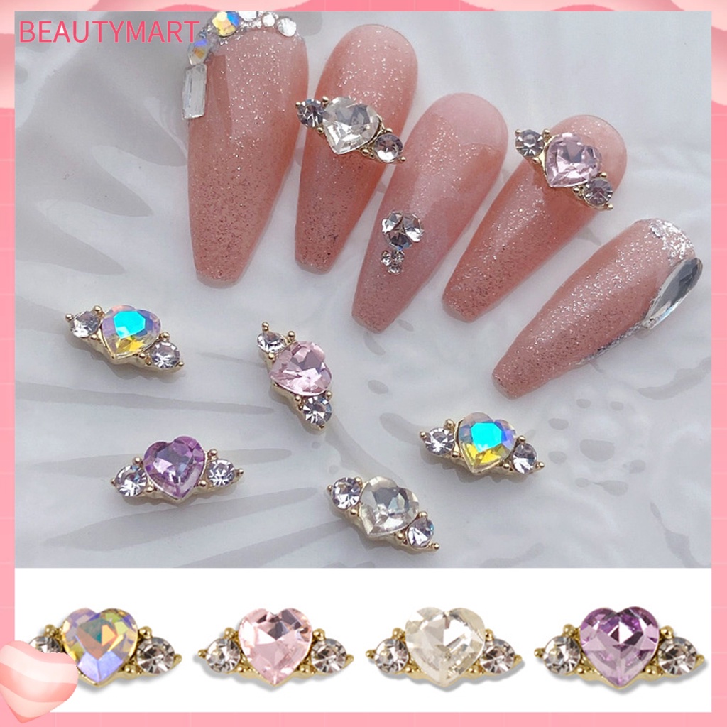 Set 10 Phụ Kiện Trang Trí Móng Tay Nghệ Thuật Hình Trái Tim Đính Đá Bằng Hợp Kim DIY