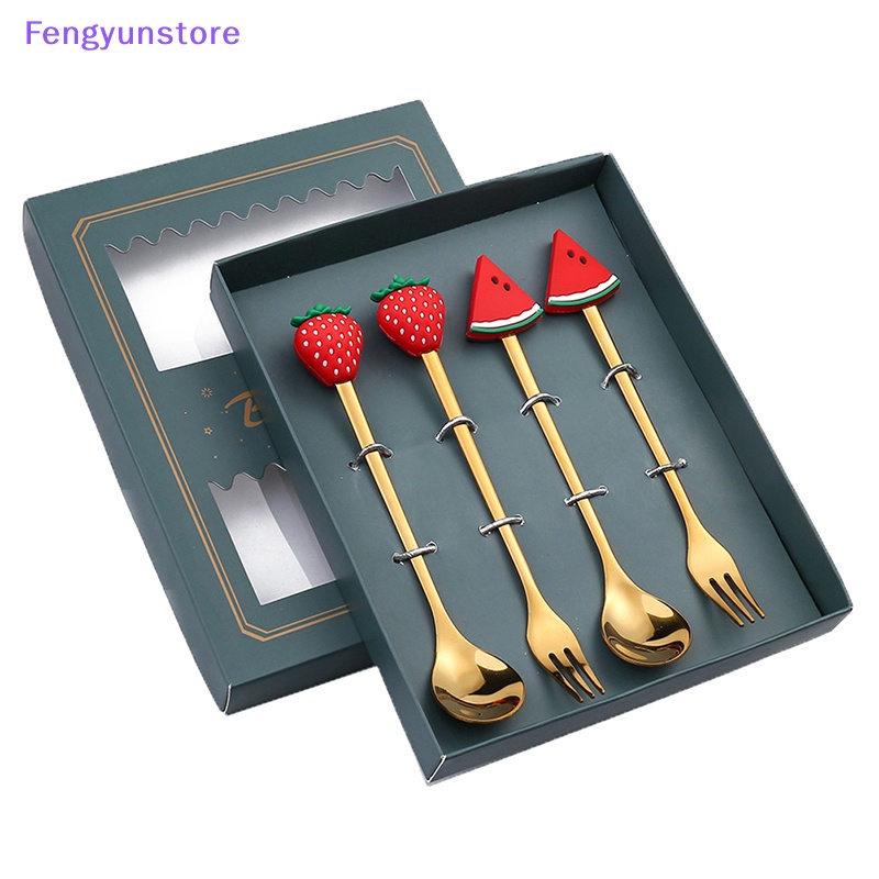 Set 4 Muỗng Nĩa Ăn Trái Cây / Cà Phê / Món Tráng Miệng Màu Vàng Kim