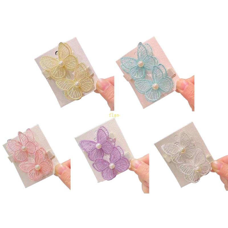Set 2 Kẹp Tóc Hình Bướm Thêu Xinh Xắn Cho Bé Gái