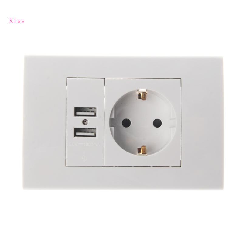 Ổ Cắm Điện EU 16A 1000mA Hai Cổng USB Tiện Dụng