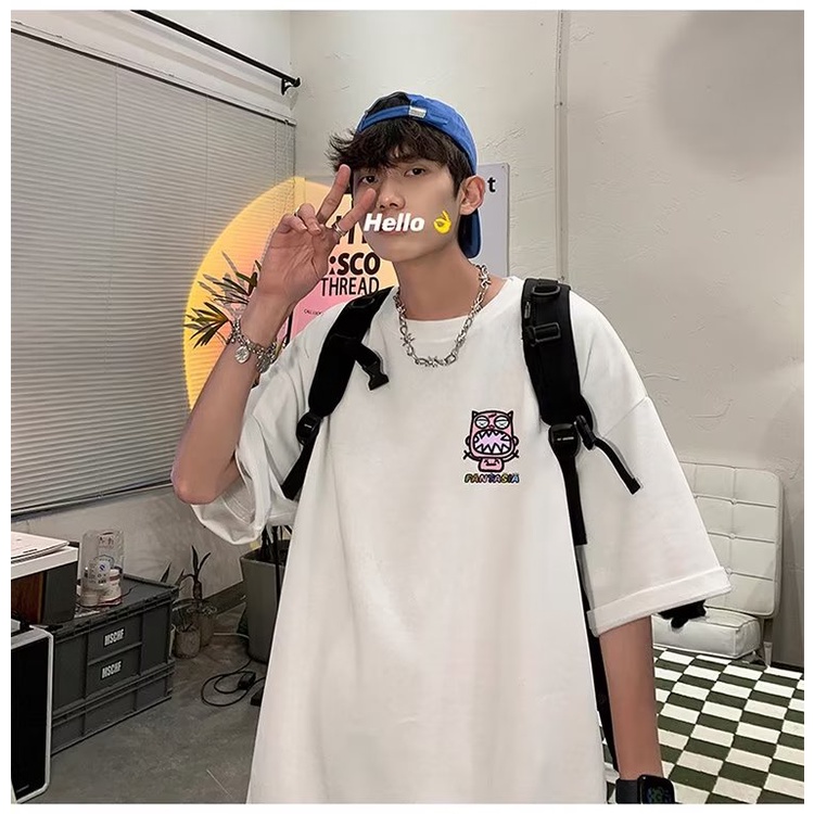 Áo Thun Cotton Tay Ngắn Dáng Rộng Phong Cách Đường Phố Mỹ Thời Trang Mùa Hè Cho Nam