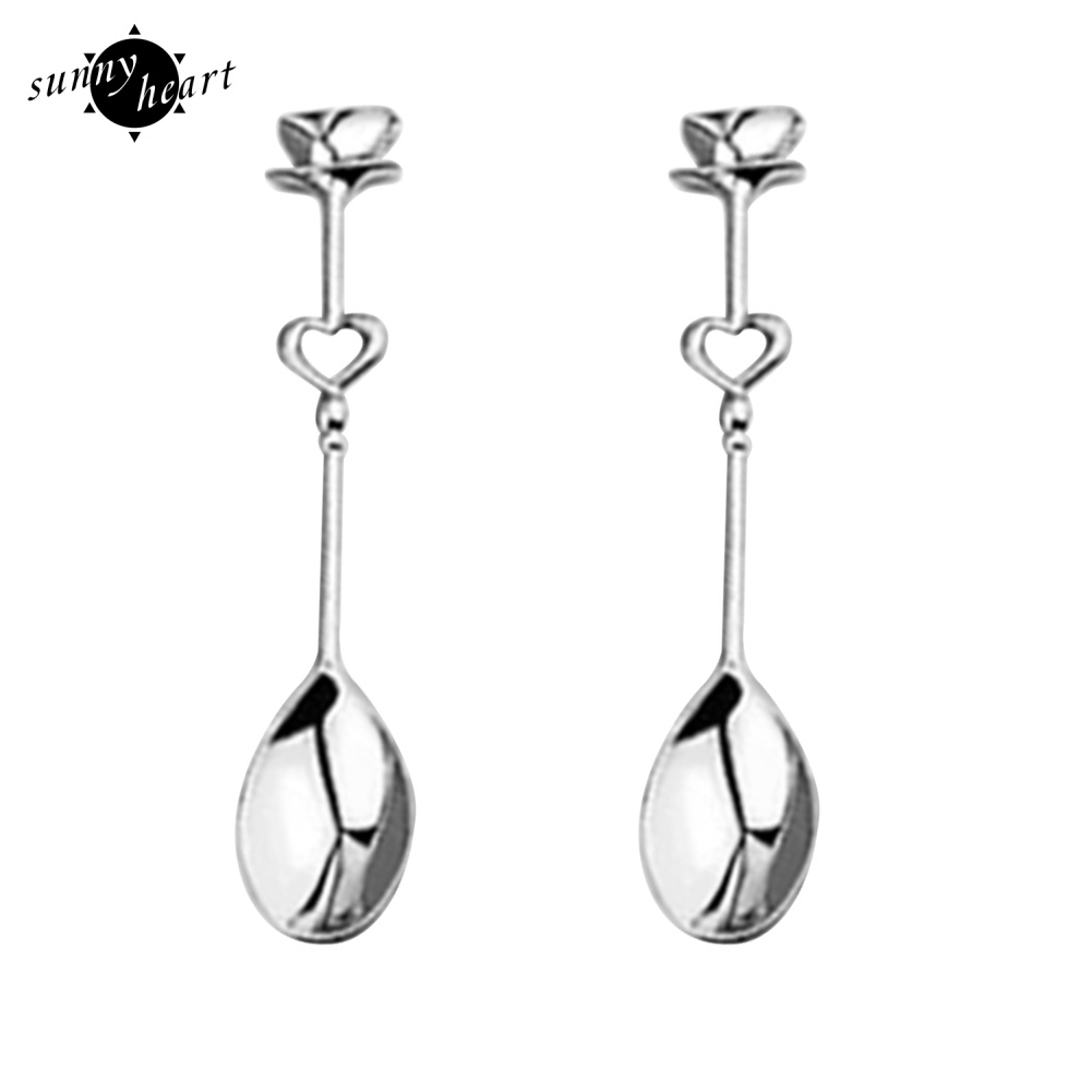 1 Cặp Muỗng Uống Trà Cà Phê Hình Trái Tim