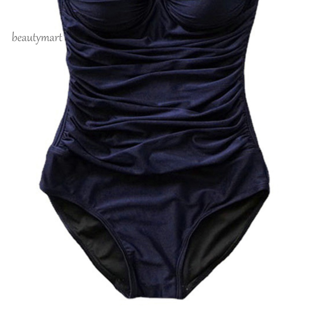 [beautymart] Bộ Đồ Bơi Thể Thao Một Mảnh Không Tay Nâng Ngực Hở Lưng Cắt Thấp Có Đệm Mềm Mại Màu Trơn Cho Nữ