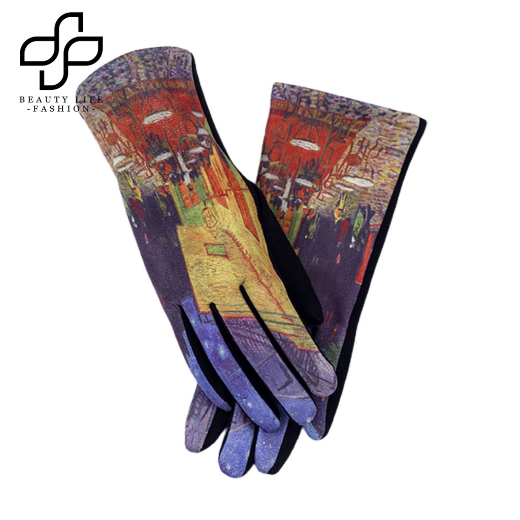 1 Đôi Găng Tay Mùa Đông In Họa Tiết Tranh Sơn Dầu Chống Lạnh Cho Nữ