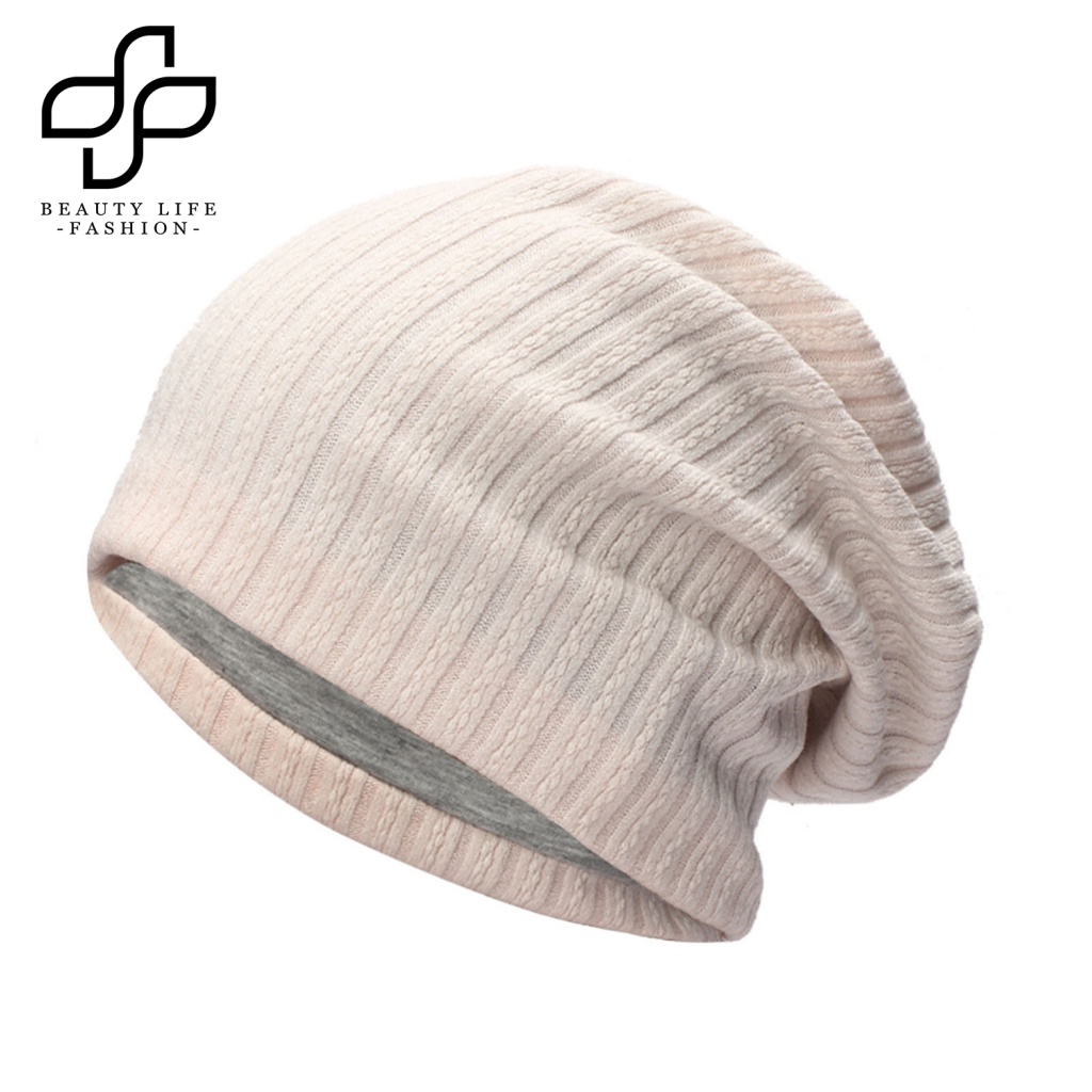 Mũ Beanie Hai Lớp Mềm Mại Độ Co Giãn Cao Màu Trơn Thời Trang Mùa Đông