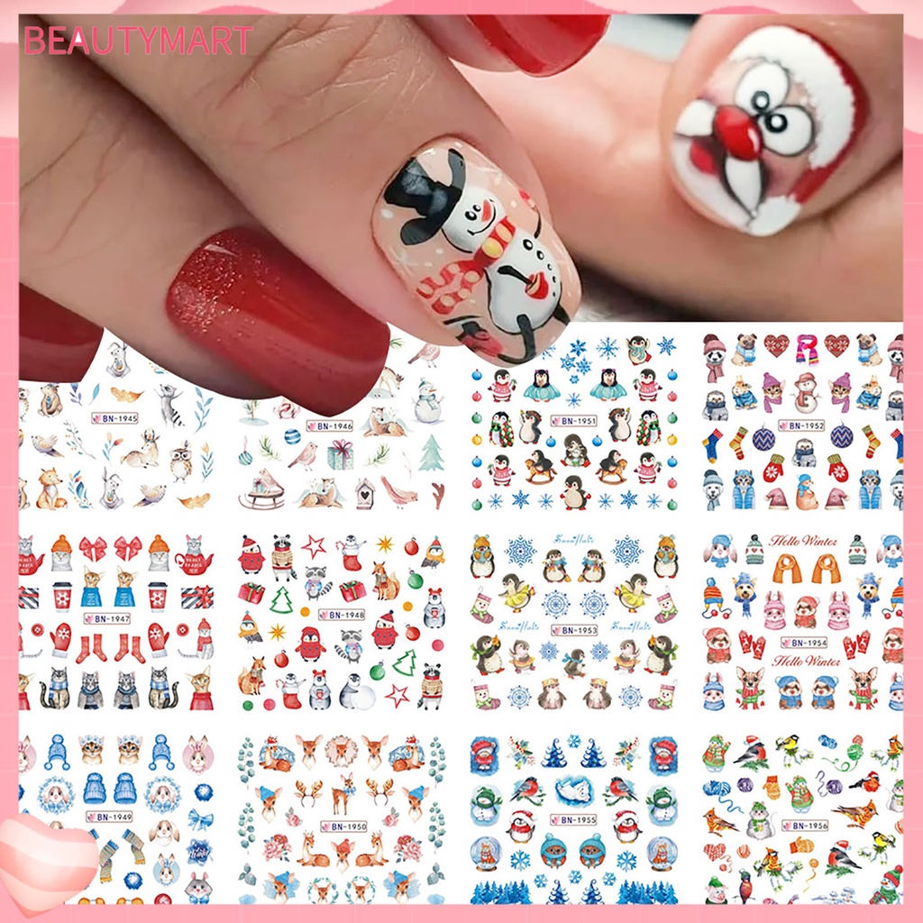 Miếng Dán Trang Trí Móng Tay Họa Tiết Bông Tuyết Giáng Sinh 3D Nhiều Màu Holographic