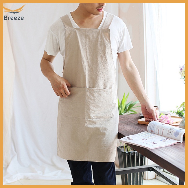 Tạp Dề Nấu Ăn Có Túi Và Dây Đeo Chéo Sau Lưng Phong Cách Nhật Bản