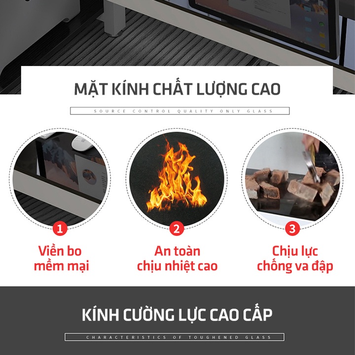 Bàn Làm Việc Bàn Học Kết Hợp Giá Sách Hiện Đại Kết Hợp Mặt Kính  Cường Lực 144x60x170 DailyHousehold