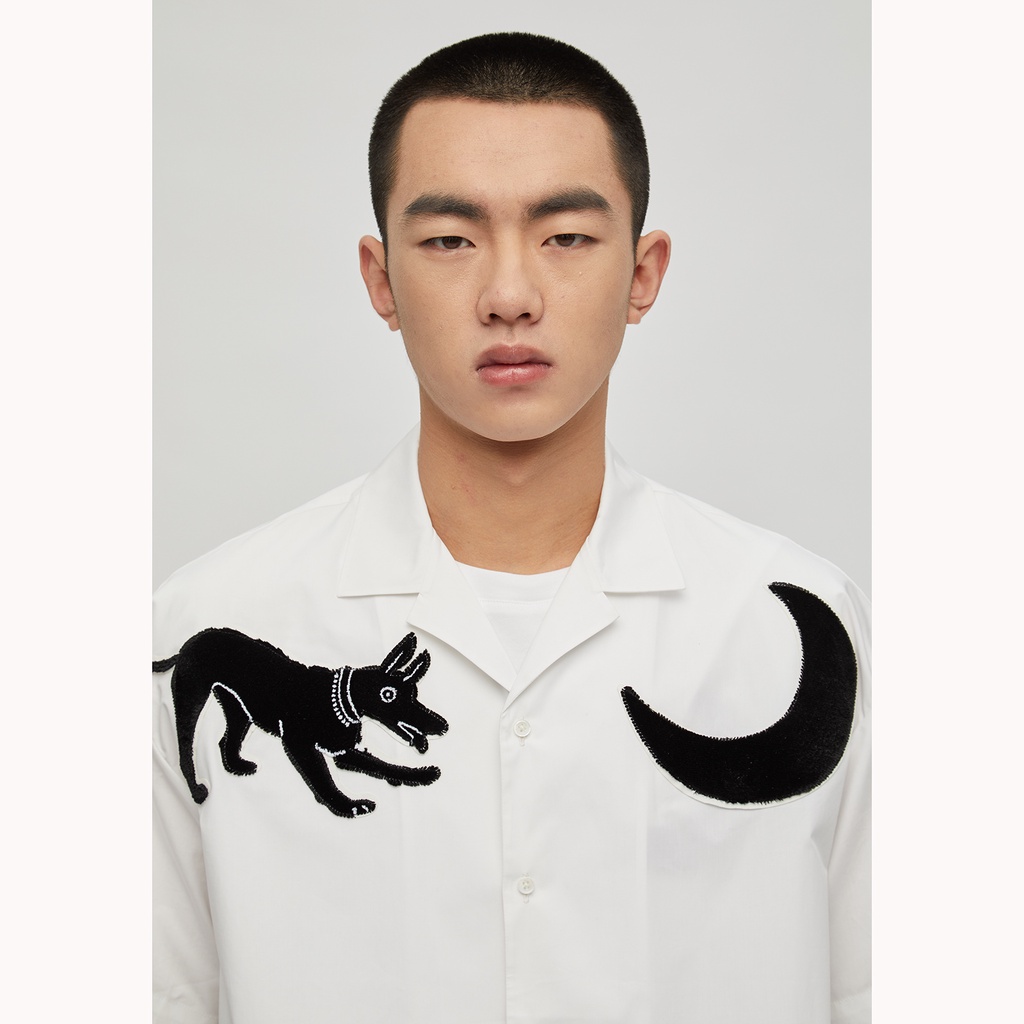 Muzedustudio Áo Sơ Mi Ba Chiều Thêu Ba Chiều Hình Mặt Trăng Và Tăm Chó