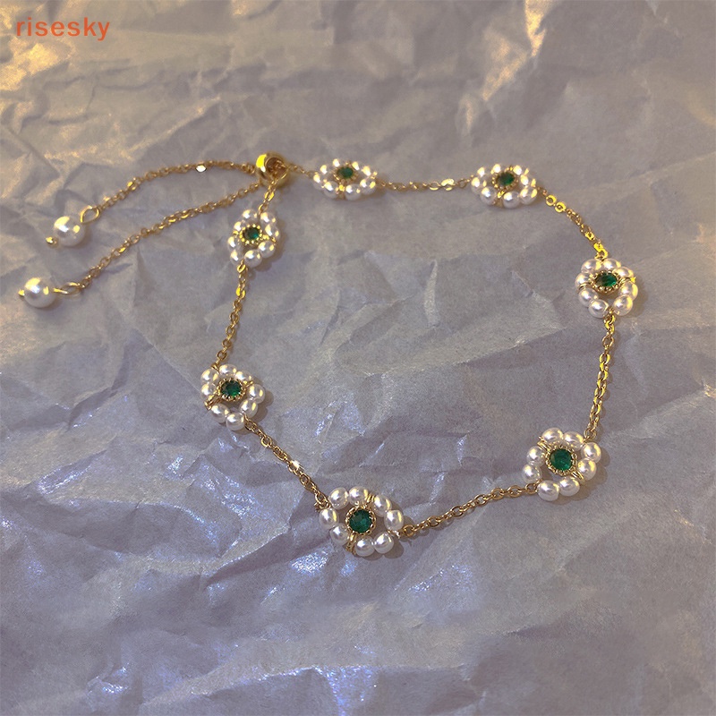 Vòng Đeo Tay Đính Ngọc Trai Xanh Lá Phong Cách Vintage Thời Trang Cho Nữ