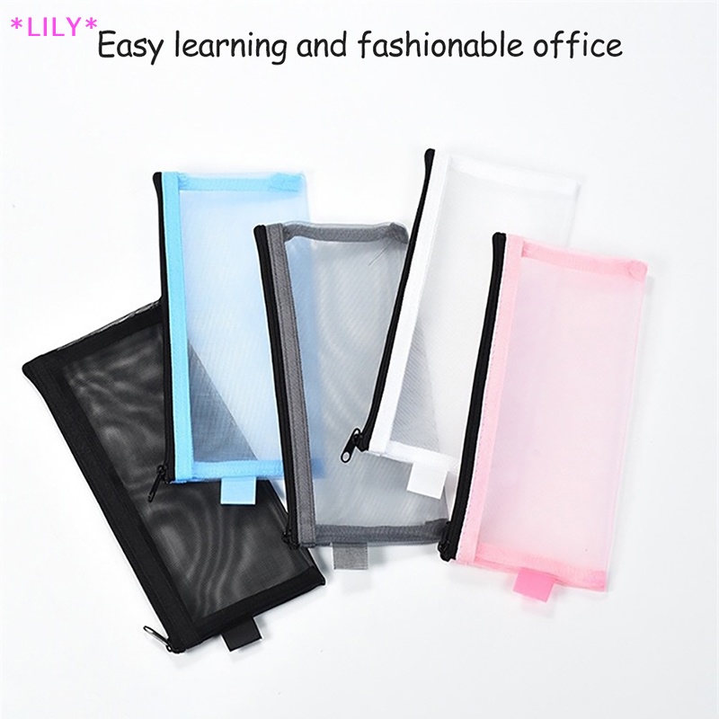 Lily 1PC Lưới Trong Suốt bút chì trường hợp văn phòng sinh viên bút Túi Hộp bút hóa đơn lưu trữ túi uuu