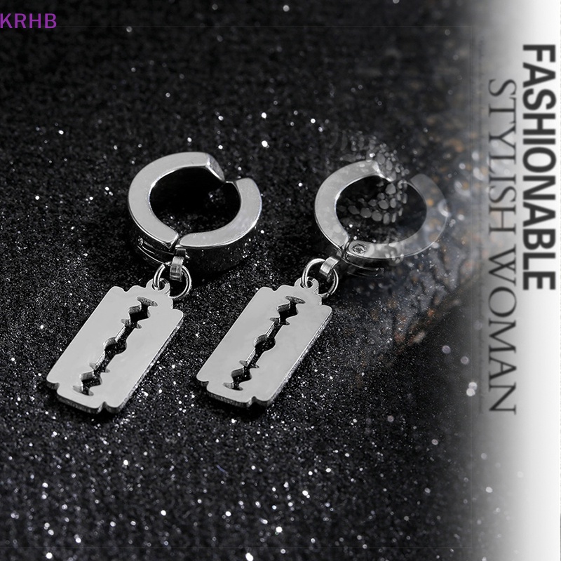 1 Đôi Bông Tai Hình Dao Cạo Rỗng Bằng Thép Không Gỉ Phong Cách Hip Hop Punk Mới