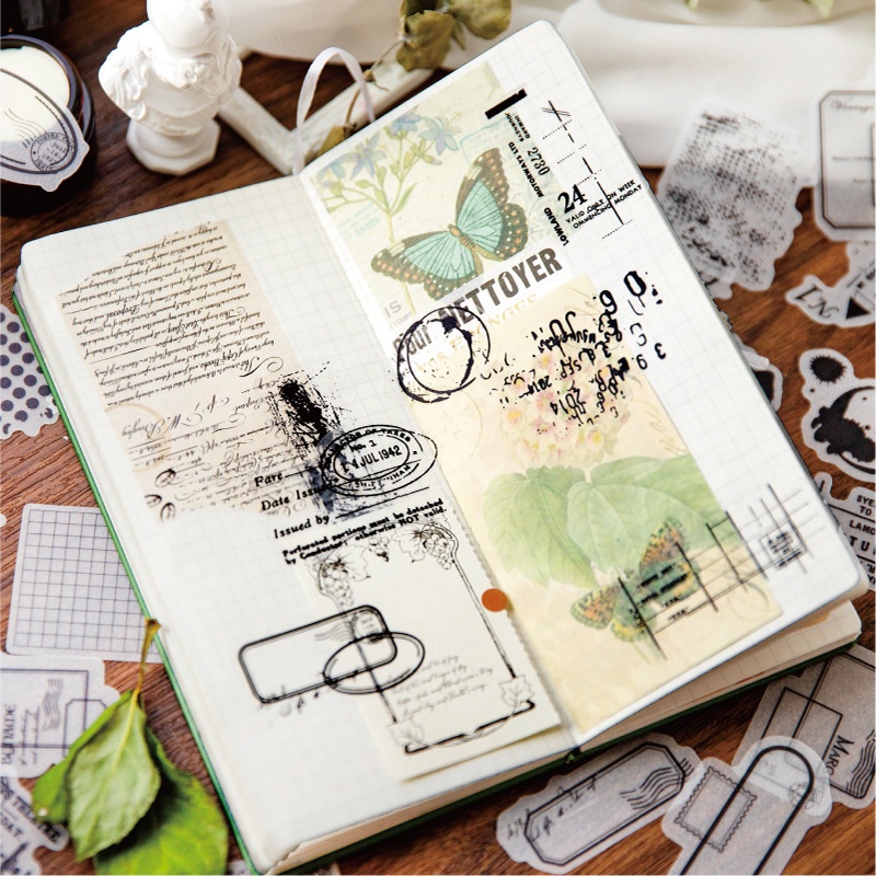 Bộ 40 Sticker Dán Trang Trí Sổ Tay Phong Cách Vintage