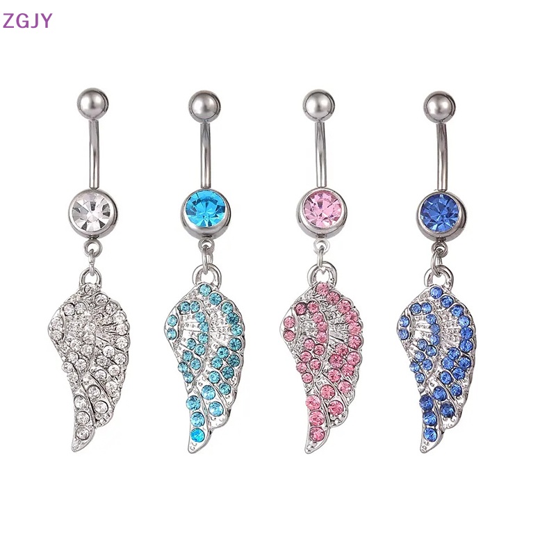 Khuyên Rốn Thép Không Rỉ Đính Đá Zircon Hình Đôi Cánh Mới