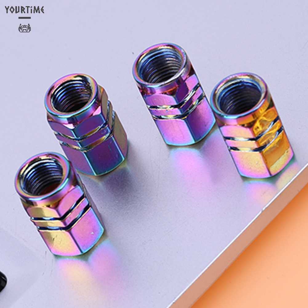 Bộ 4 Nắp Van Bánh Xe Bằng Nhôm Hình Lục Giác Nhiều Màu