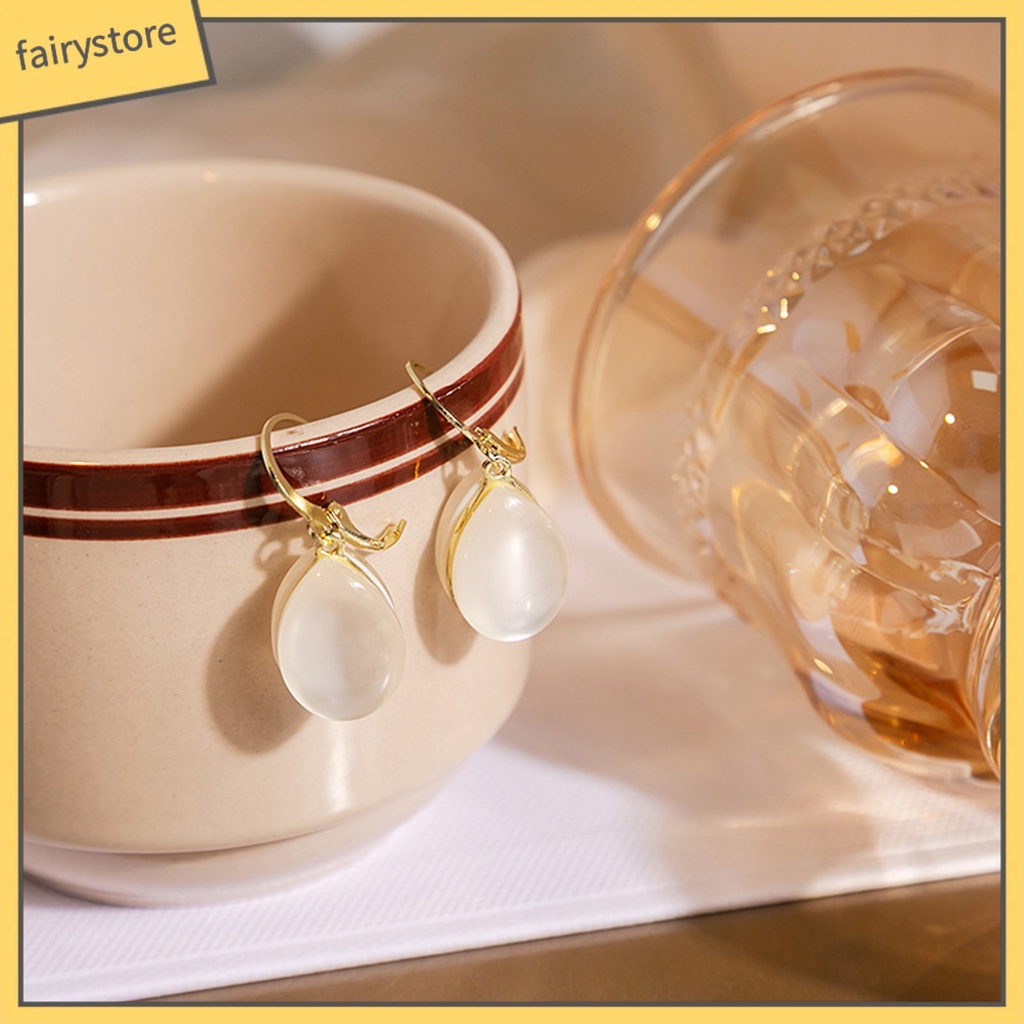 1 Đôi Bông Tai Hình Giọt Nước Đính Đá Mắt Mèo Giả Phong Cách Cổ Điển