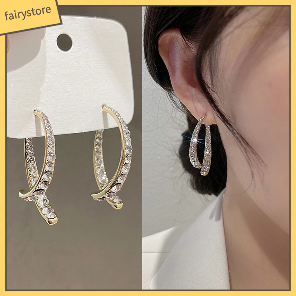 [FRO] 1 Đôi Bông Tai Đính Đá Zircon Kiểu Đuôi Cá Thanh Lịch Lãng Mạn Cho Nữ