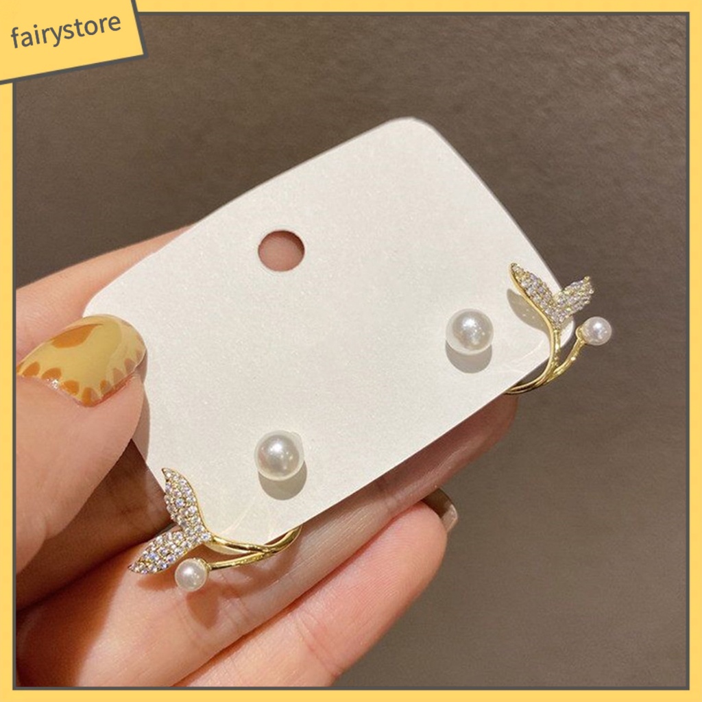 1 Đôi Bông Tai Hình Đuôi Cá Đính Ngọc Trai Giả Mạ Điện Lâu Trôi Thích Hợp Mặc Hàng Ngày