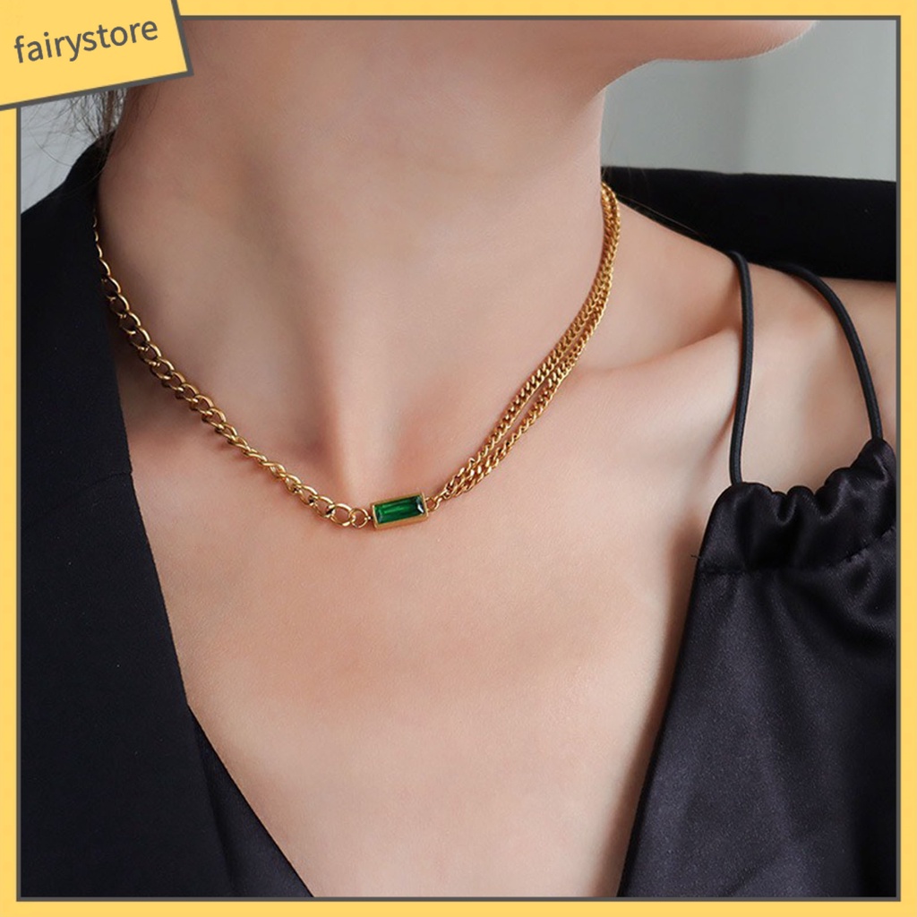 [FRO] Bộ Trang Sức Vòng cổ / Bông Tai / Vòng Tay Mặt Vuông Đính Đá Zircon Vintage Cho Nữ