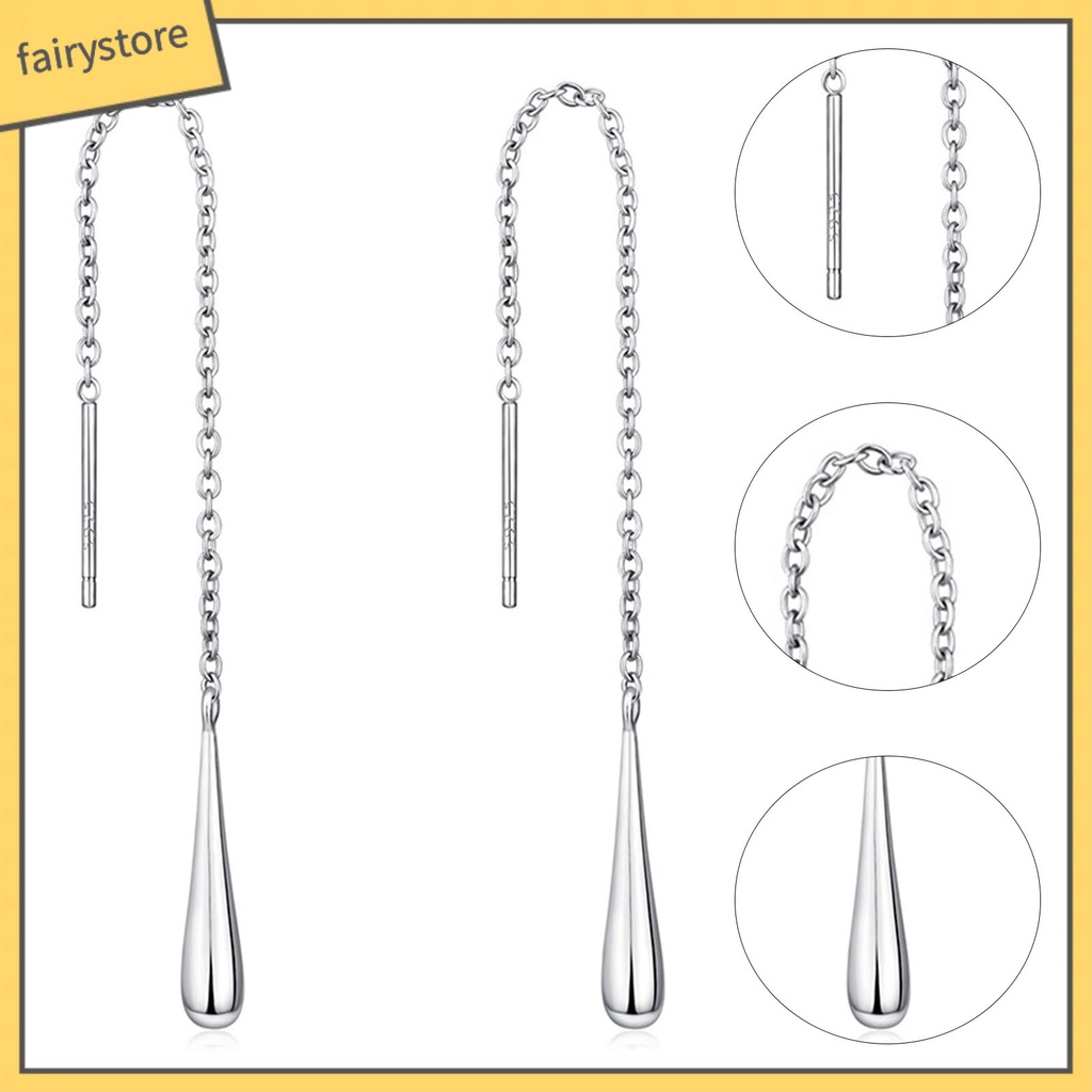 1 Đôi Bông Tai Mạ Bạc 925 Dáng Dài Hình Giọt Nước Đính Đá Thời Trang Dự Tiệc